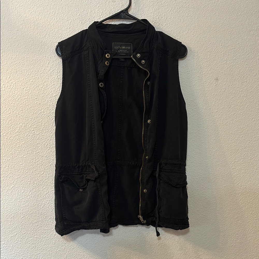 Lucky Brand denim utility zip up vest size small